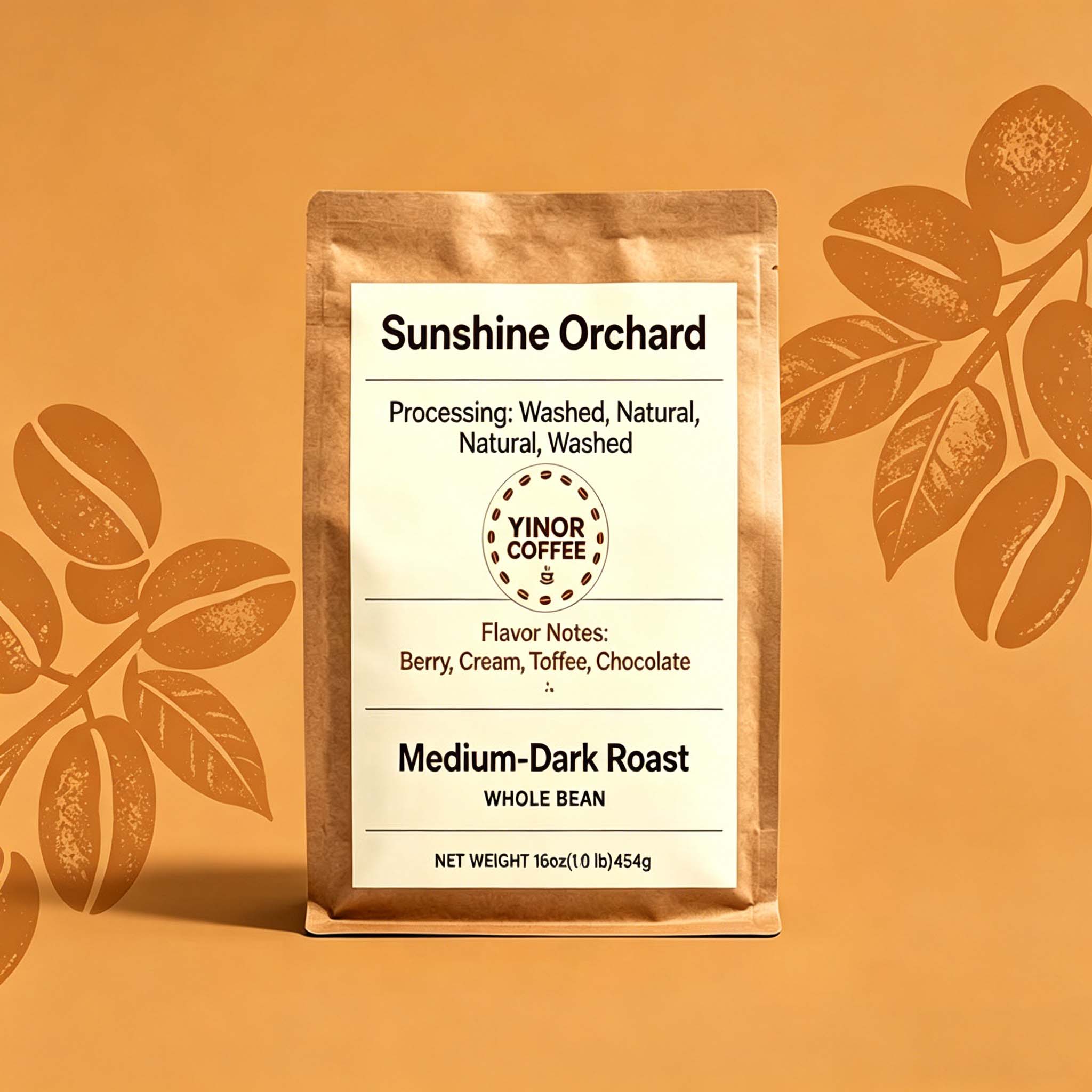 Sunshine Orchard Whole Bean Coffee – 454g, Medium-Dark Roast, Espresso Blend